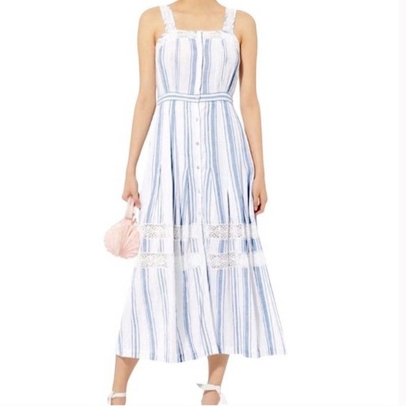 LoveShackFancy Dresses & Skirts - LoveShackFancy Blue & White Striped Lace-Trim Maxi Dress
